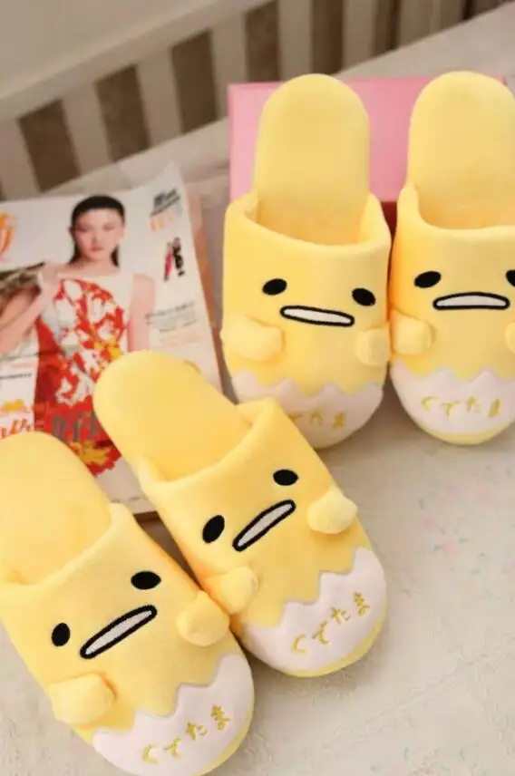 1 пара Красивый Веселый мультяшный анимация Gudetama Lazy egg забавные зимние домашние тапочки Праздничная игрушка подарок для девочки
