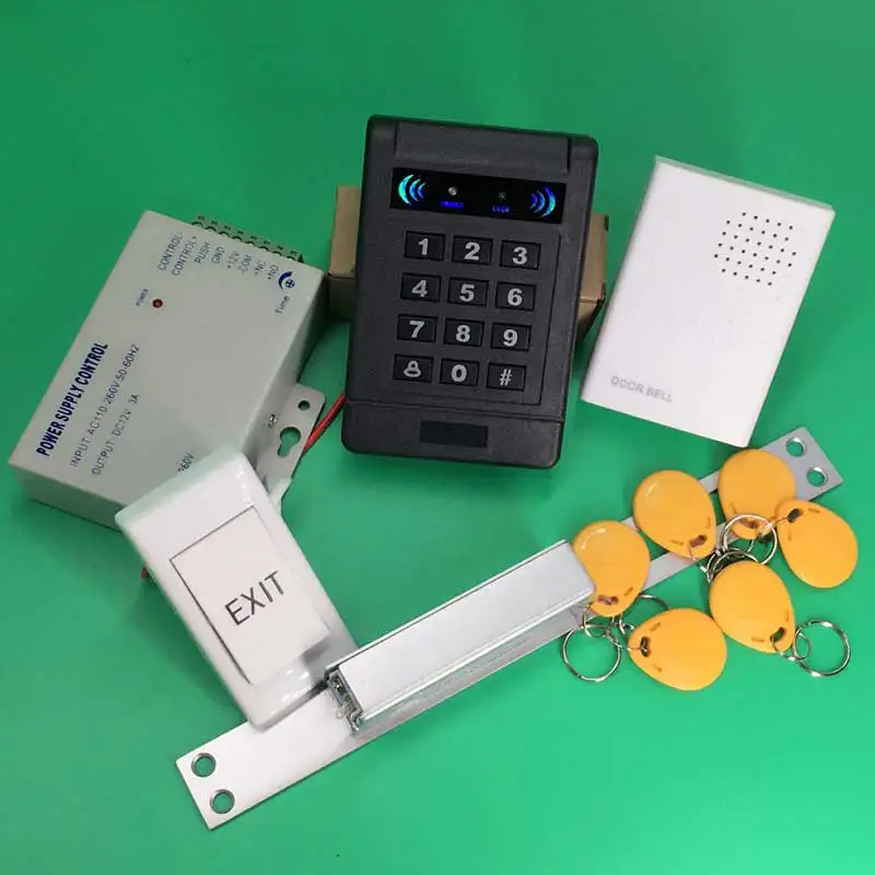 

DC12V Standard-Type Electric Strike lock Fail Secure Fail-safe (NO) +Power Supply+Keyfobs+door bell+Exit button for controller