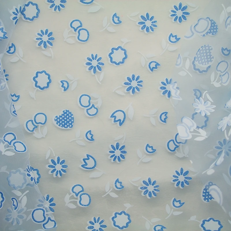 Белая занавеска с принтом Микс небесно-голубой блестящий цветок фруктовое