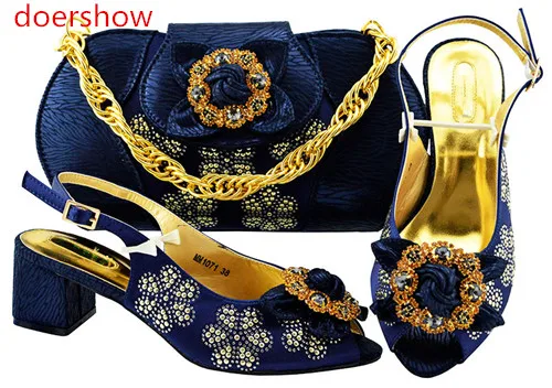 

doershow Latest Design Italian Ladies Shoes and Bags To Match Set Decorated with Rhinestone African Wedding shoes !Sbf1-32