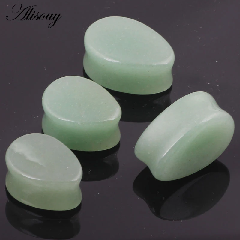 Aventurine Alisouy 1 предмет Натуральный камень Teardrop уха Вилки тоннеля плоти Серьги Приборы уха Expander Носилки Мода пирсинг украшения - Окраска металла: Aventurine