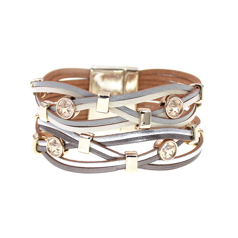 WELLMORE металлические Очаровательные кожаные браслеты для женщин и мужчин