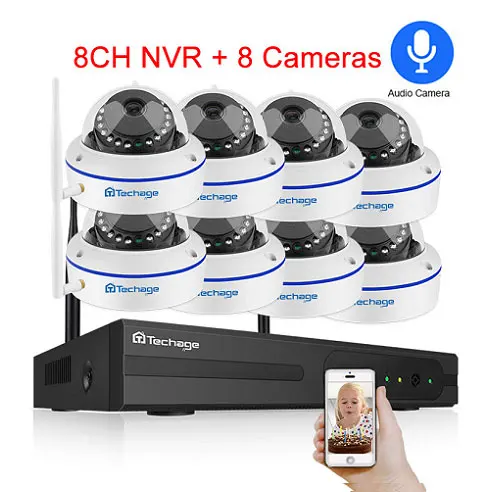 8CH NVR and 8 Camera Techage 8CH 1080P беспроводная камера безопасности Система 2.0MP NVR CCTV Крытая купольная WiFi IP камера ИК ночного P2P комплект видеонаблюдения - Цвет: 8CH NVR and 8 Camera
