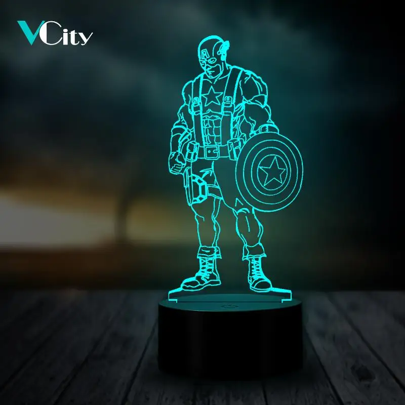 3d светильник VCity Капитан Америка светодиодсветодиодный Настольная лампа с USB для