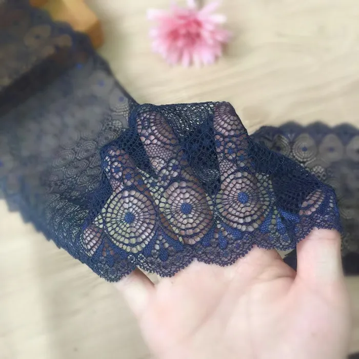 5 ярдов 18 см ширина мягкие эластичные двусторонние Lingeire кружевные планки DIY Вышитые темно-синие Кружева отделка платье швейные ткани