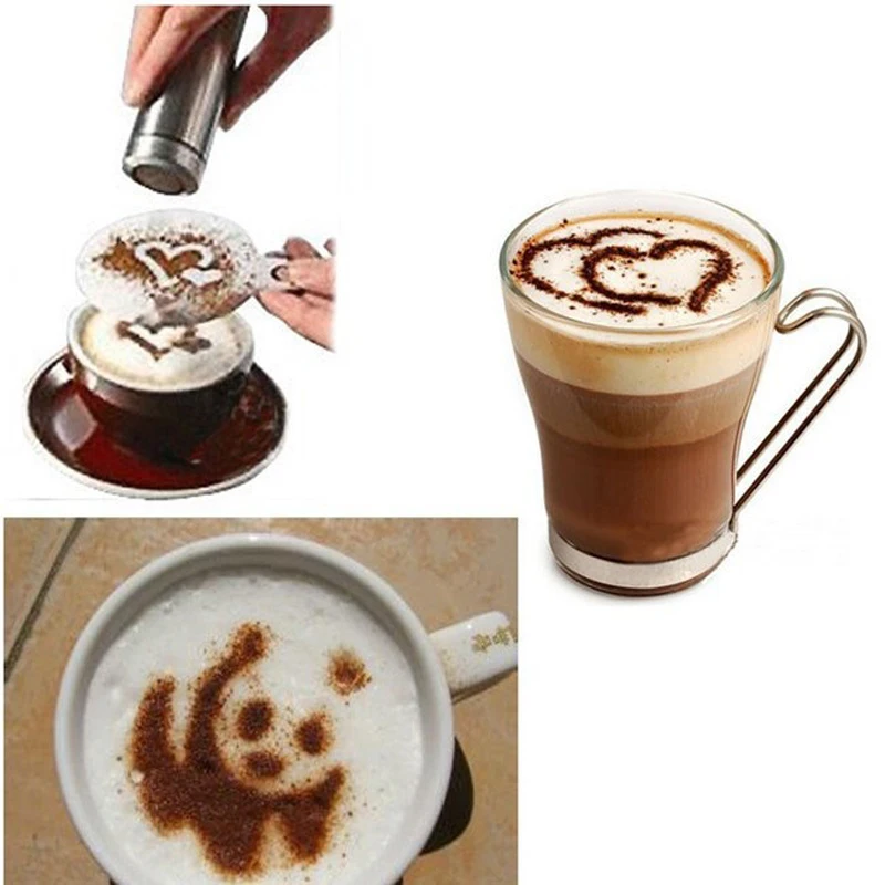 

16pcs Stencil Filter Coffee Maker Cappuccino Barista Mold Templates Strew Flowers Pad Spray Art Tools