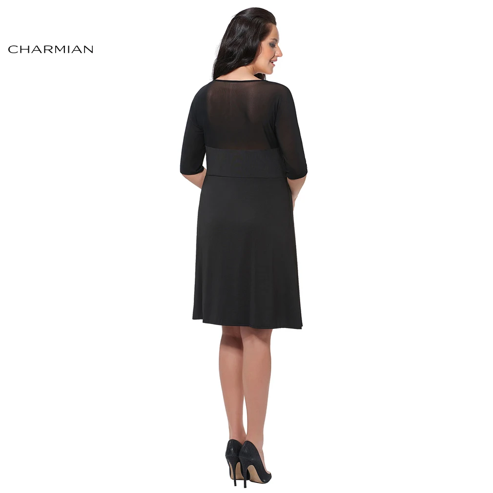 Charmian Sexy Deep V Neck Dress for Women Summer Autumn Half Sleeve Elegant Black Slim Daily Work Office Casual | Женская одежда