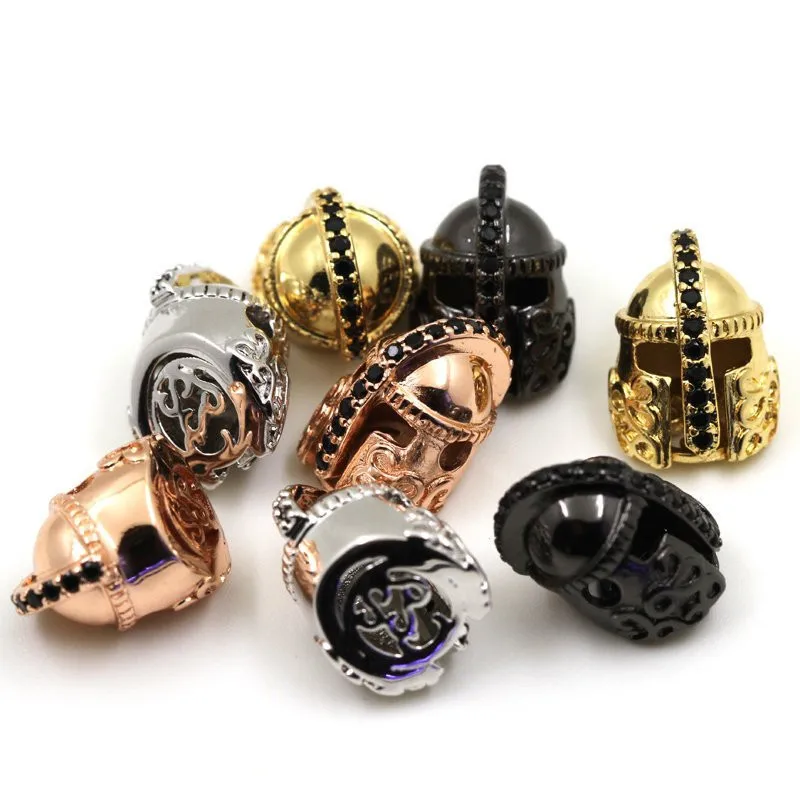 

Spartans helmet beads Roman Warrior bead Charm Beads Unisex Bracelet jewlery Black Zicon Multiple Colors Gold