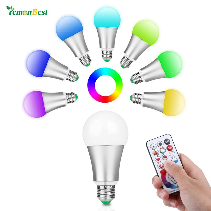LemonBest E27 RGBW светодиодный светильник 10 Вт 85 265 в 110 В 220 RGB 120 цветов Пульт