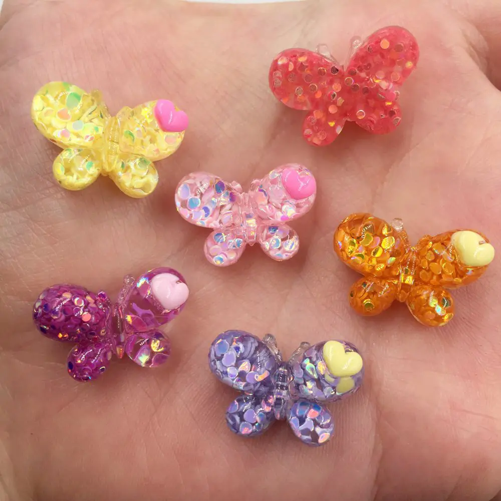 20 шт. милые украшения для дома из смолы с блестками и бабочкой Flatback SF485 *