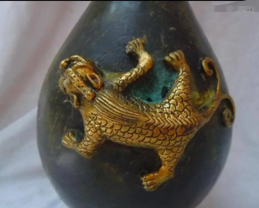 Китай бронза позолота резные красивый геккон мальчиков бамбуковые Вазы