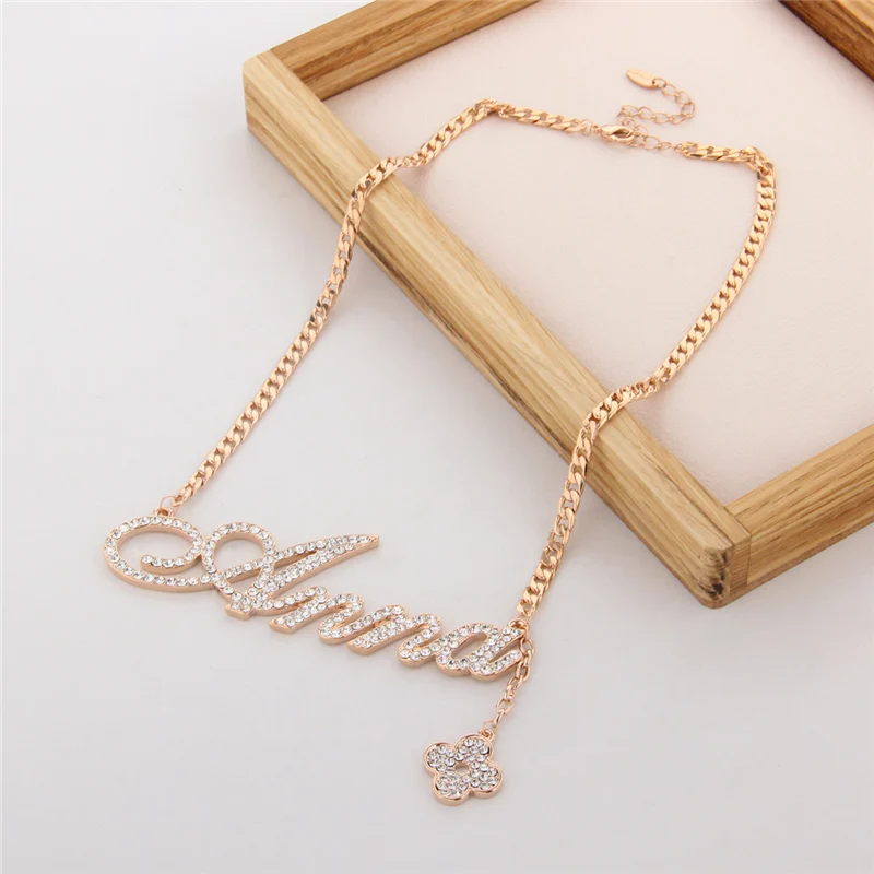 Бейлин розовое золото Цвет Анна Цепочки и ожерелья Кристалл Письмо имя кулон для