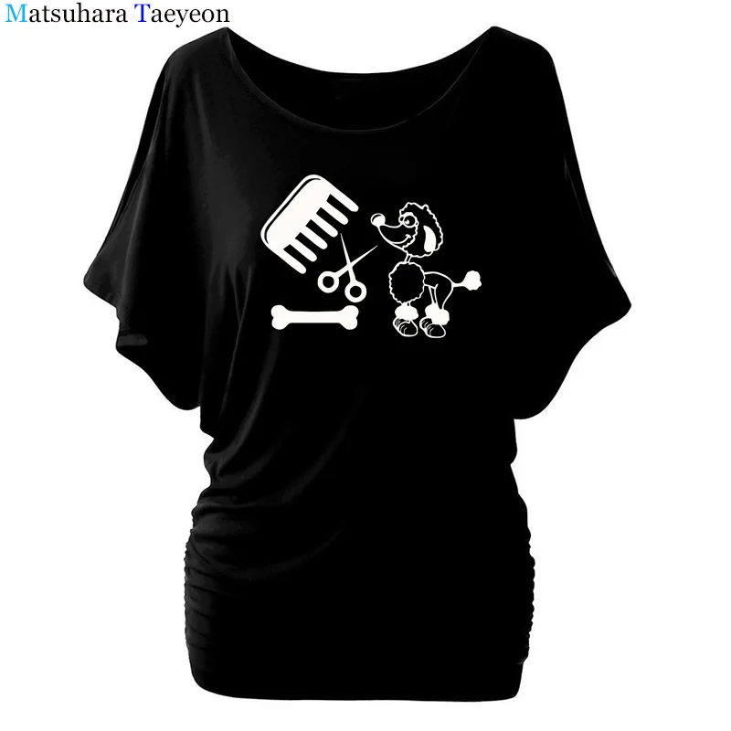 

pug Grooming Salon Animals Dog 2018 Summer New Arrival Batwing Sleeve O-Neck Casual Women Cotton Fashion T-Shirts tee shirt