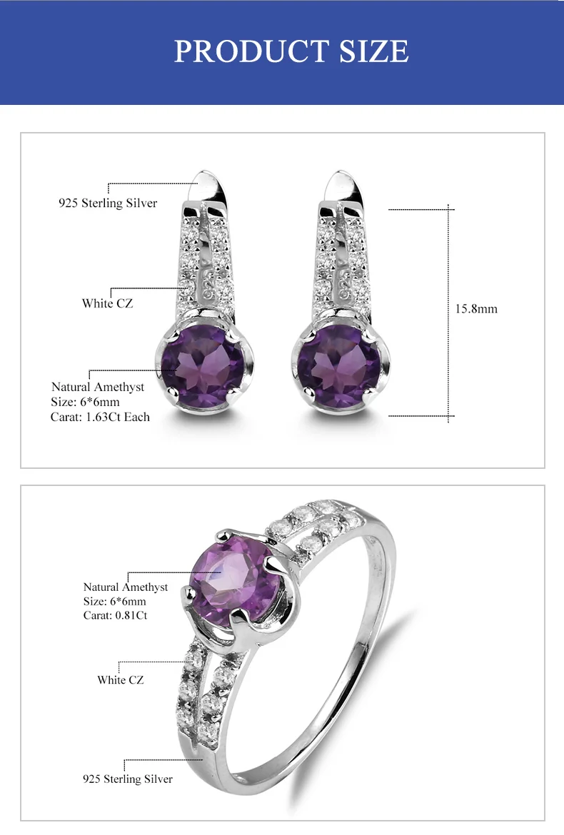 GEM'S BALLET 2.44ct Овальный натуральный набор украшений с аметистом 925 пробы серебряные серьги кольцо набор драгоценных камней ювелирные изделия для женщин