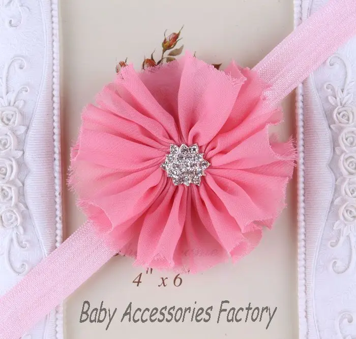 (2 шт./лот) Детские потертые шифоновые цветочные повязки на голову со стразами