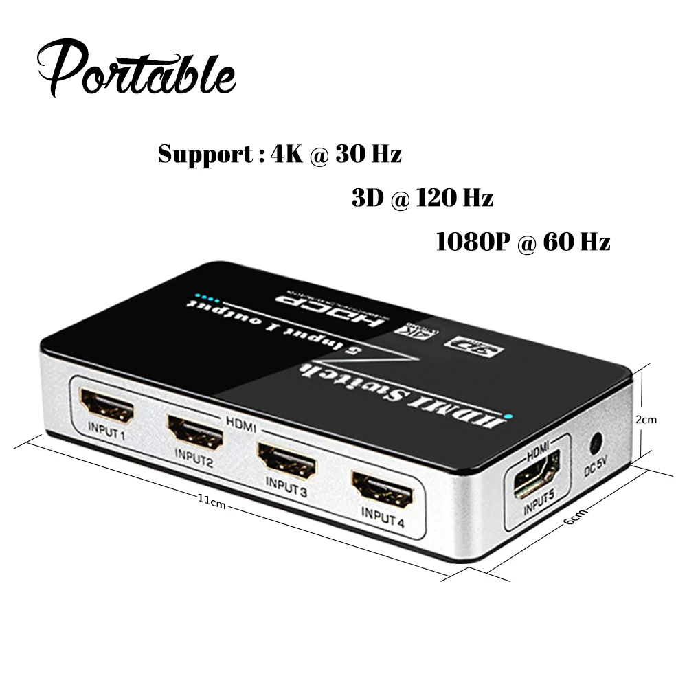 Perlinta HDMI переключатель 5 в 1, 4K x 2K 5x1 HDMI коммутатор сплиттер коробка с пультом дистанционного управления и адаптер питания для PS4 и HDTV