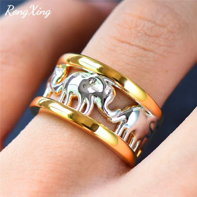 Rongxing старинный серебряный цвет милый слон кольца для мужчин и женщин желтое