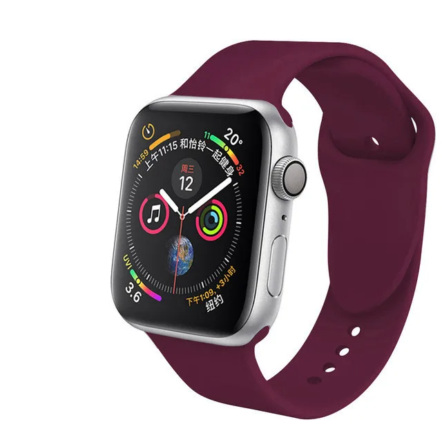 Wine Red Цветной спортивный мягкий силиконовый ремешок для Apple Watch 38, 42, 40, 44 мм, сменный силиконовый ремешок для iWatch 1, 2, 3, 4, ремешок для часов - Цвет ремешка: Wine Red