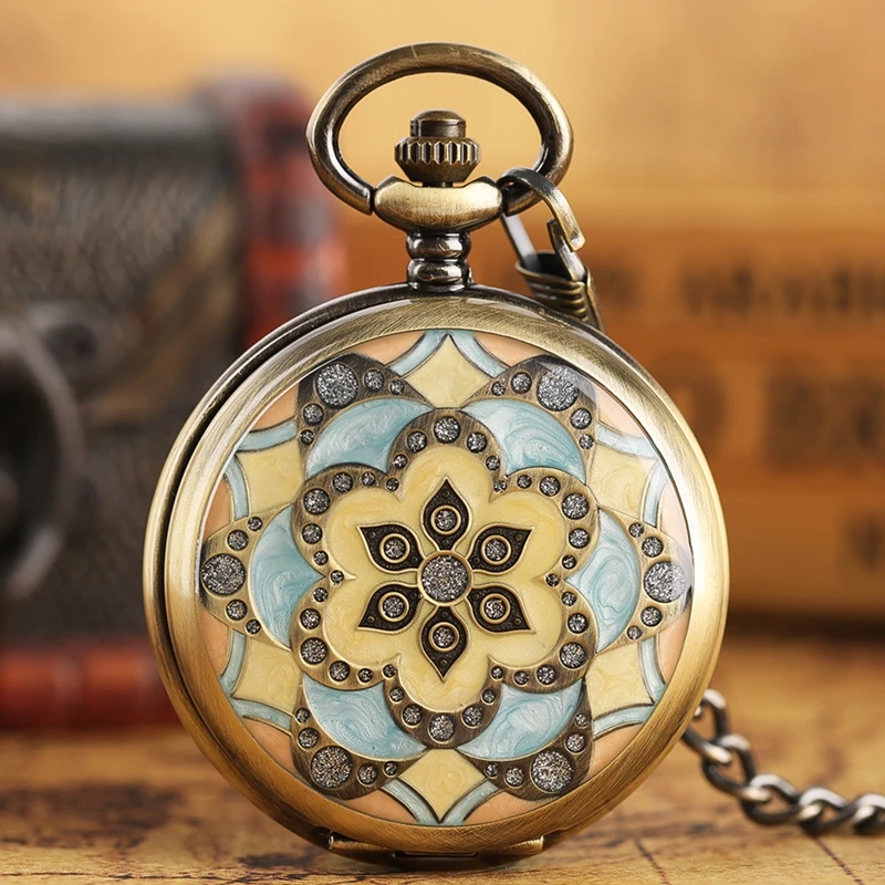 Elegant Marble Lines Epoxy Flower Mechanical Pocket Watch Pendant Chain Graceful Ladies Women Deco Clock Best Girl Birthday Gift | Наручные