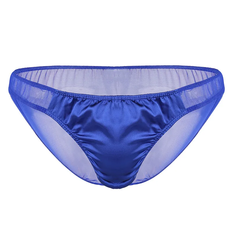 Blue IEFiEL, дышащие, сетчатые, блестящие, с оборками, бикини, трусы, нижнее белье, трусы для геев, мужские, бандаж, Сисси, стринги, трусы для ночного белья - Цвет: Blue