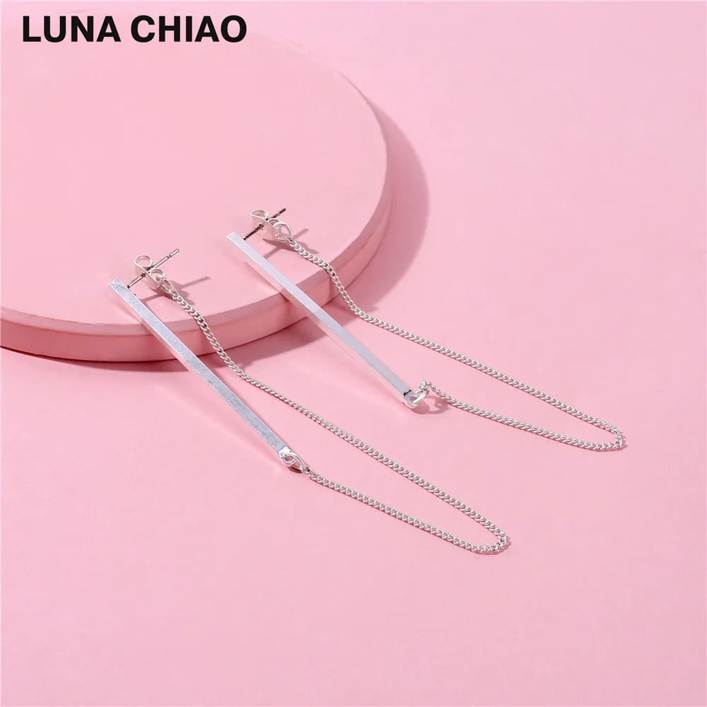 Серьги пусеты золотого/серебряного цвета с цепочкой коннектором 7 см|bar stud|silver