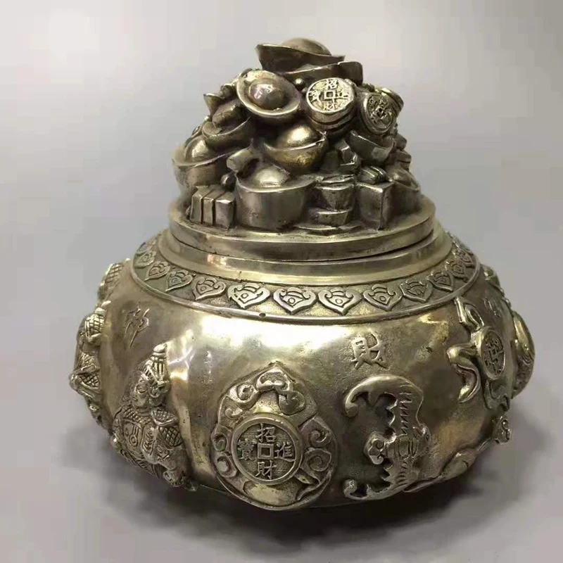 Изысканный китайский старинный декоративный белый медный благоприятный пять