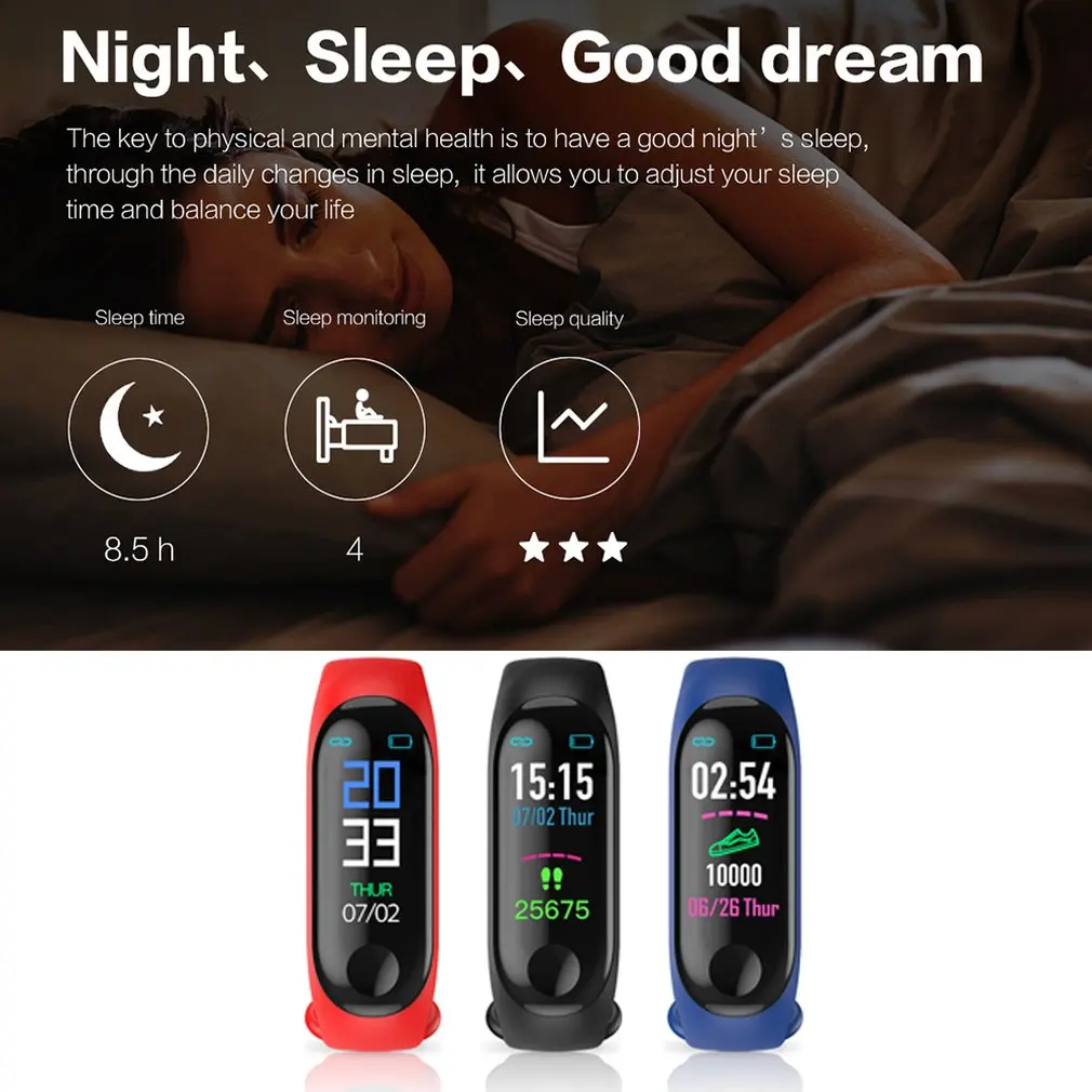 M3 Водонепроницаемый Bluetooth 90 mah Батарея Ёмкость сердечного ритма Обнаружение движения 0.96lcd с Экран умный Браслет