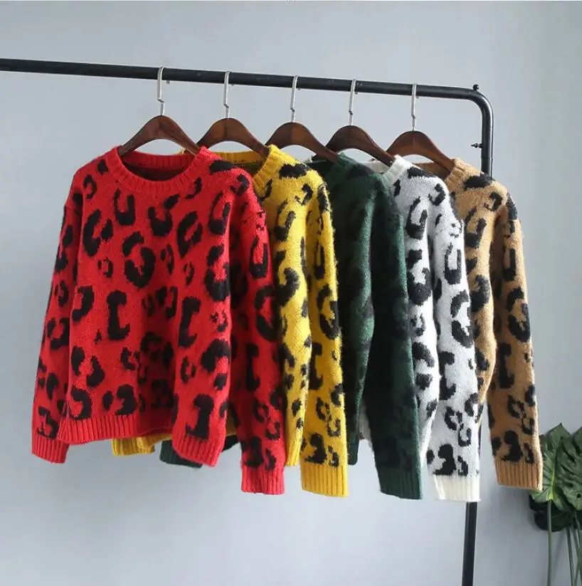 Женские вязаные свитера с леопардовым принтом мягкие на зиму и весну 5 цветов |