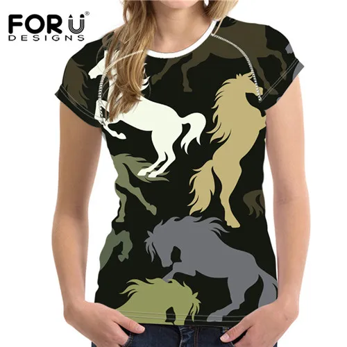 FORUDESIGNS, женская футболка с принтом Crazy Horse, короткий рукав, круглый вырез, летние модные футболки, женская уличная одежда, повседневные топы, новинка - Цвет: W2650BV