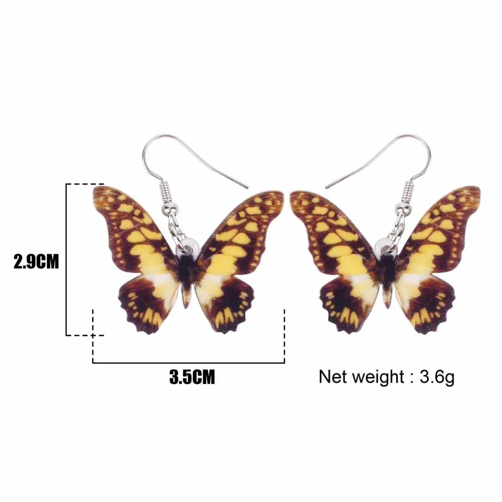 Bonsny Акриловые Новые серьги-бабочки Papilio Machaon большие длинные висячие капли модные