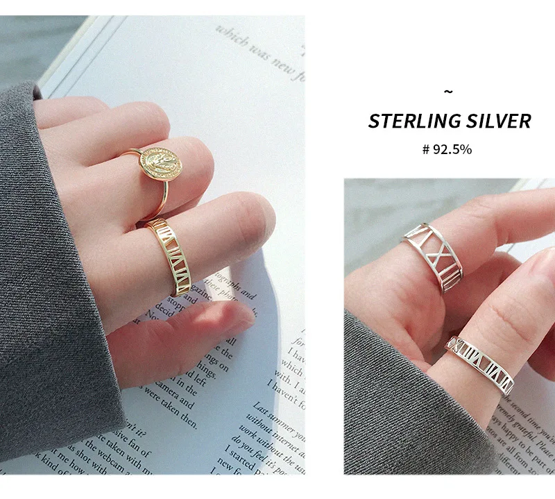 SHANICE, 925 пробы, Серебряное Открытое кольцо INS, простые римские цифры, кольцо на палец для женщин, массивное регулируемое кольцо
