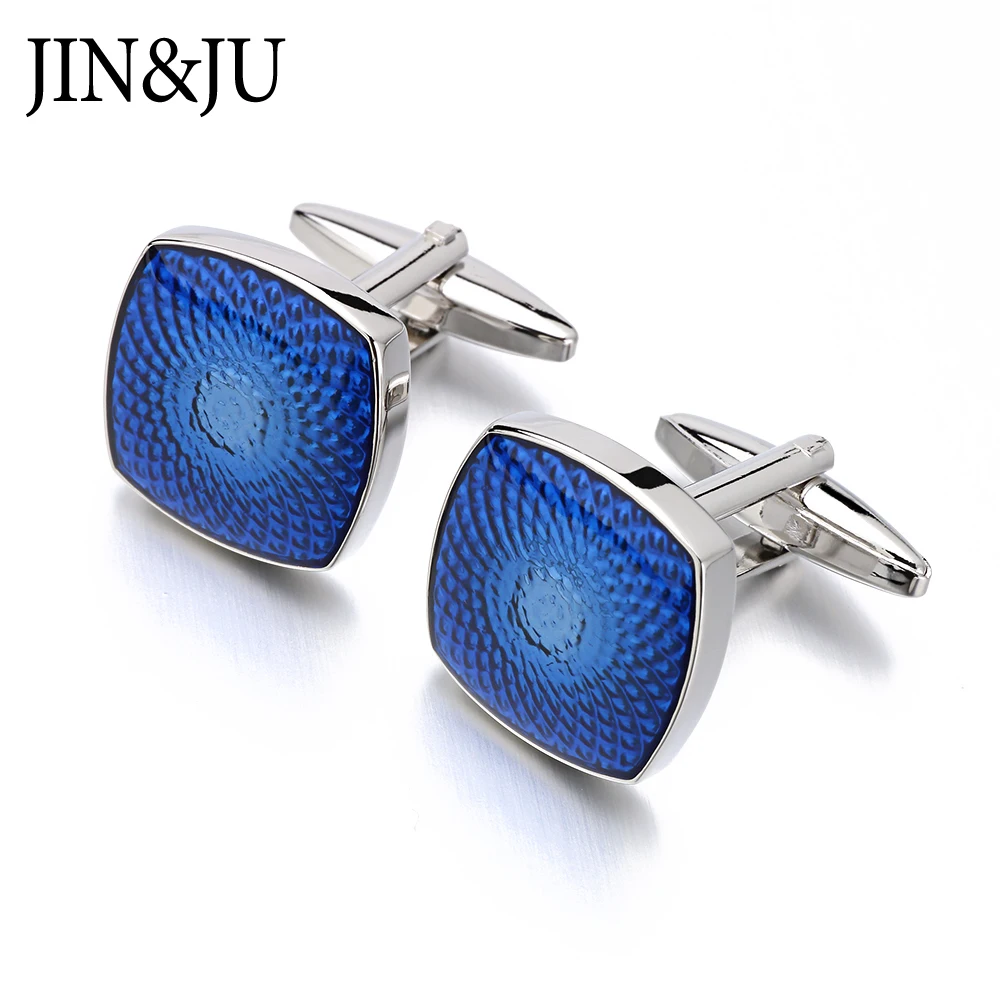 JIN & JU мужские ювелирные изделия бизнес Красочные Синие запонки для мужчин