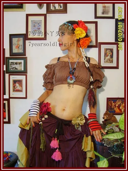 САР танец живота Ренессанс укороченный топ пират Wench Gypsy костюм феи крестьянское