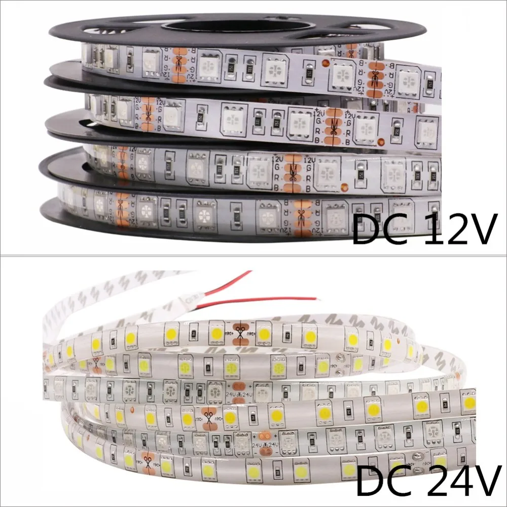 5050 RGB светодиодный светильник 12 В/24 В 60 Светодиодный s/m водонепроницаемый IP65 5050 белый/теплый белый/RGB гибкая лента светодиодный светильник 5 м/лот