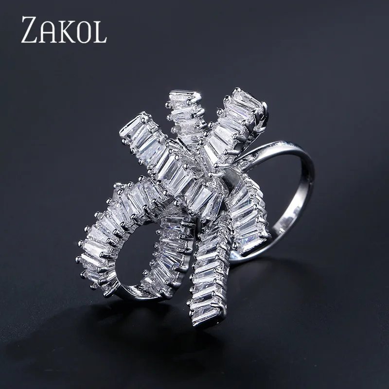 ZAKOL белый кубический циркон ювелирные изделия для женщин обручальные кольца с