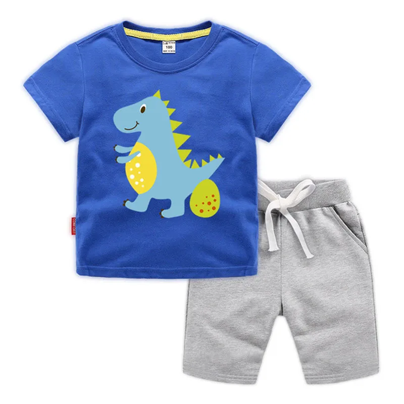 Moggi Cat Enjoy Kids Clothes Active Boys Sets Summer Short Sleeve Shirts+Shorts Pants Dinosaur 2 pieces Clothing Children 2019 | Детская