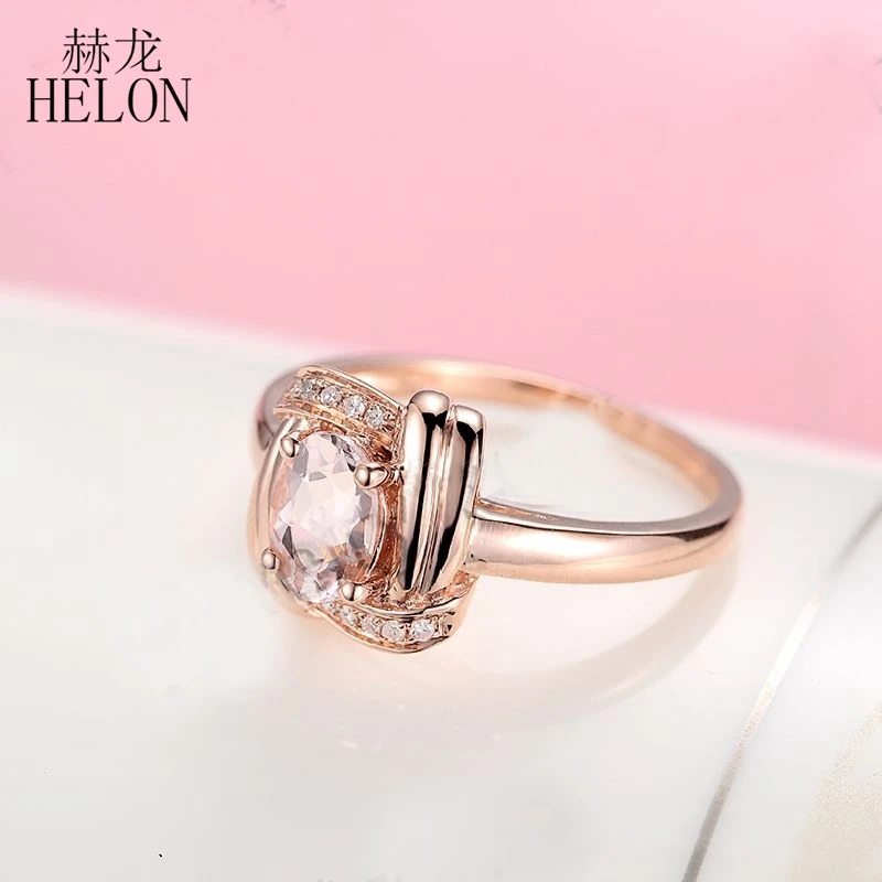 HELON Solid 14 K Розовая, золотая, овальная огранка, натуральный бриллиант, уникальное свадебное кольцо на головщину зубец, женские Украшения