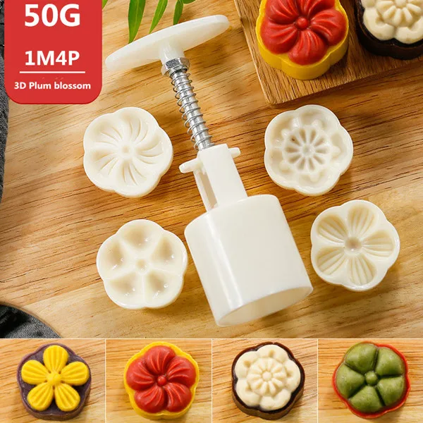 50g 1M4P 50 г 63 г 75 г 100 г цветы Mooncake плесень Набор DIY Mooncake инструменты Пластиковые Кондитерские плунжеры Ручной пресс форма для лунного пряника инструмент для выпечки - Цвет: 50g 1M4P