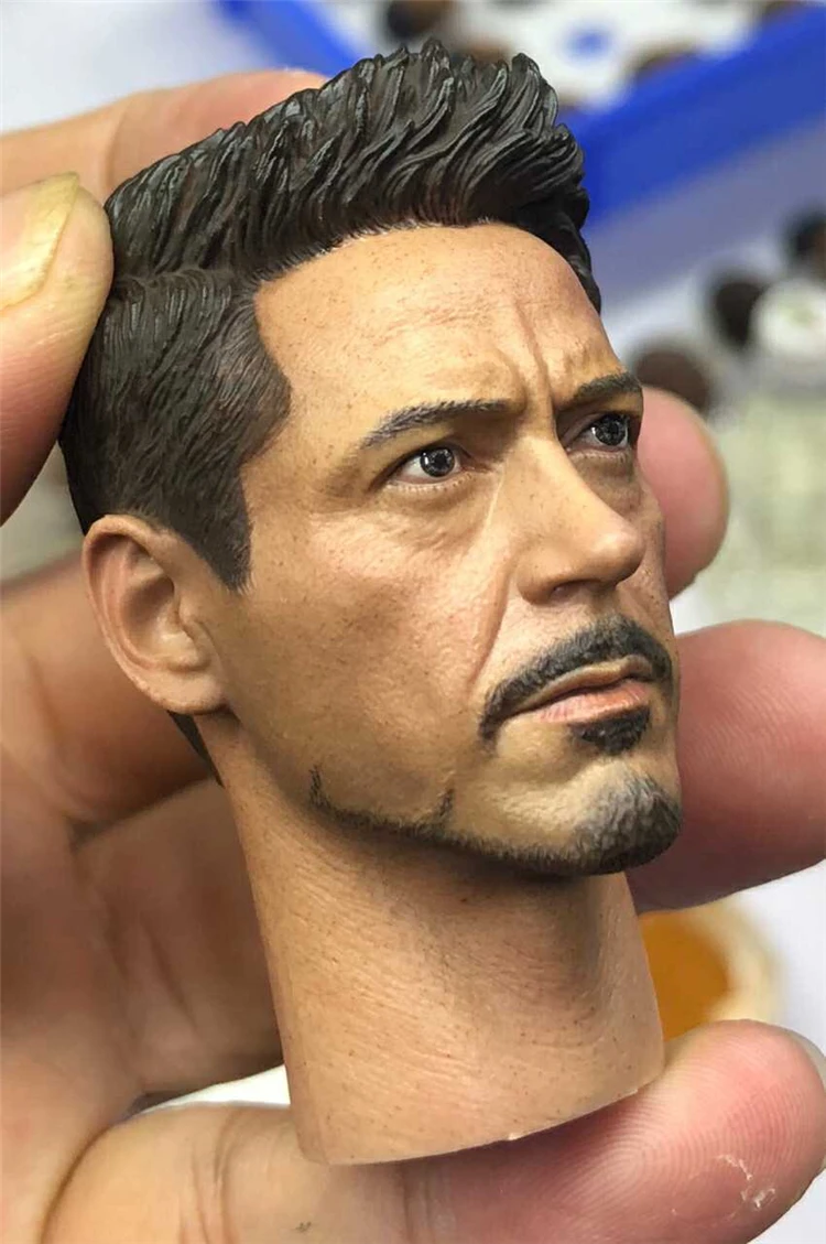 Custom 1/6 Scale Tony Stark Head Sculpt for 12inch Phicen JIAOUL Doll Action Figure Collection