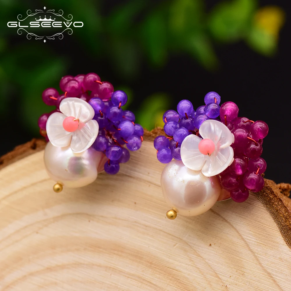 GLEVO из натурального пресноводного жемчуга в виде Ракушки Серьги гвоздики с