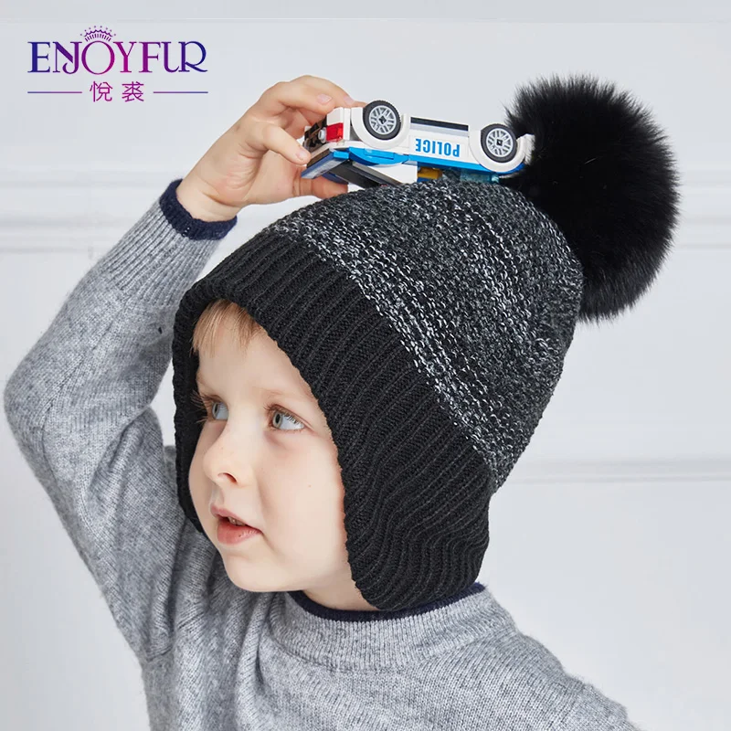 ENJOYFUR Winter Hats For Children Thick Warm Caps With Pom Poms Good Quality Kids Hat Boys |