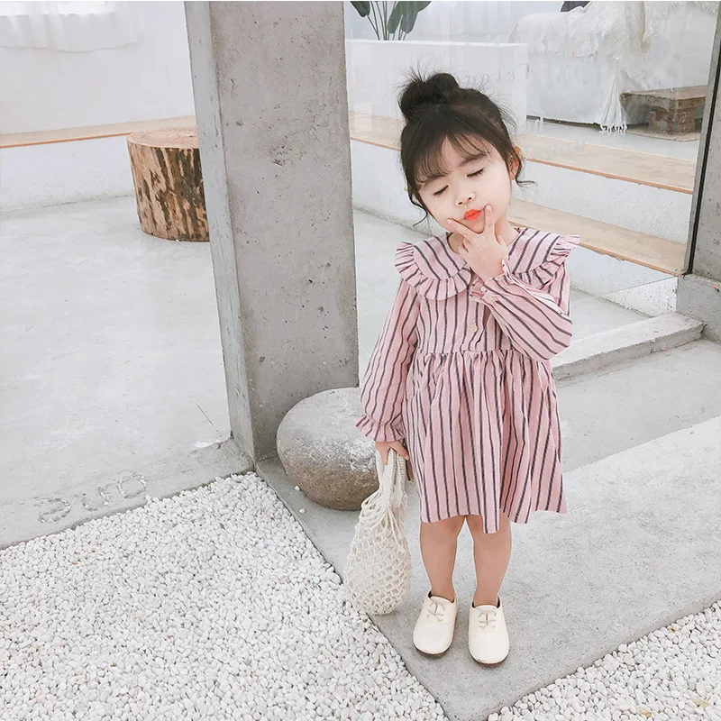 Платье принцессы в полоску с длинными рукавами Корейском стиле для милых