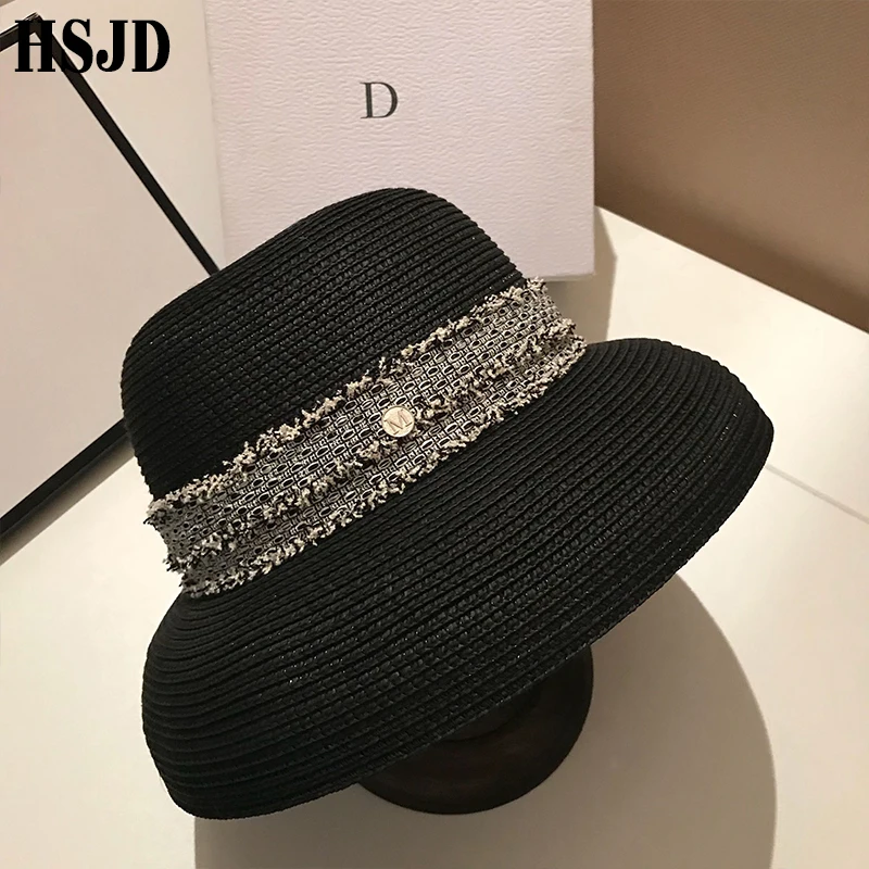 Хепберн Стиль соломенные шляпы от солнца для женщин Весна Лето Элегантный с