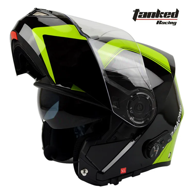 gloss black yellow Tanked Racing откидной шлем bluetooth capacetes мотоциклетный шлем мото Встроенная система внутренней связи по bluetooth с двумя объективами ECE appoved - Цвет: gloss black yellow