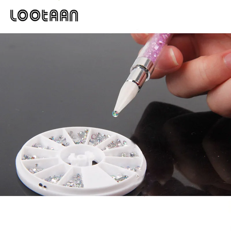 Lootaan 1 шт. двойная ручка для дизайна ногтей хрустальные бусины горный хрусталь