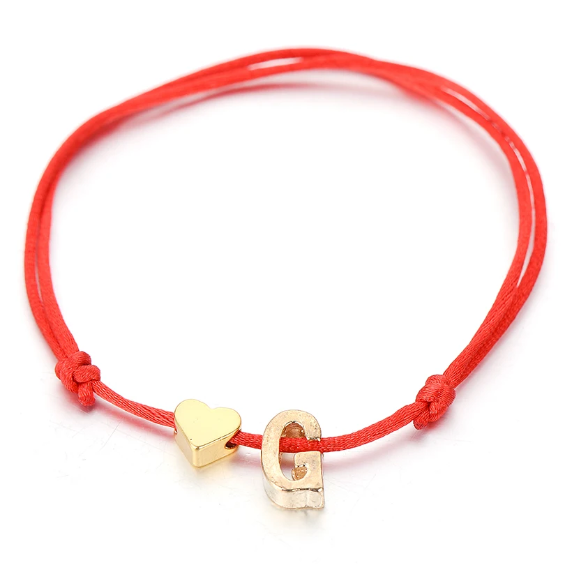 IYOE Gold Silver Color Tiny Heart Initials Name Letter Bracelet For Women Men Kids Hand Braided Red Rope Bracelets Couple Gifts