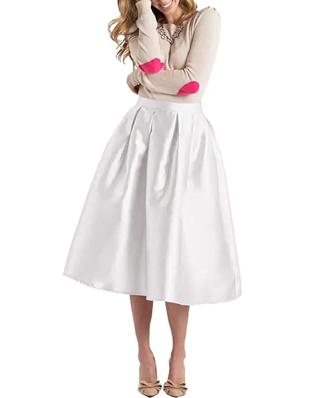 CCoutueChen Women Vintage A-line Pleated Skirt High Waist Above Knee Length Skater Retro Full Flare With Pockets | Женская одежда