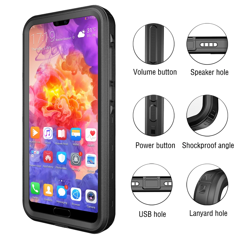 Водонепроницаемый чехол для huawei P20 Pro P30 360 Защитный Прозрачный Lite
