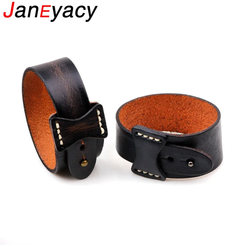 Janeyacy новые аксессуары мужской браслет Pulseira 2018 Широкий Кожаный Браслет манжета