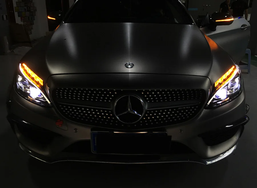 2 шт. светодиодный фонарь для Benz W205 c-класс 15-18автомобильный светодиодный фонарь с двойными ксеноновыми линзами автомобильные аксессуары дневные ходовые огни противотуманные фары